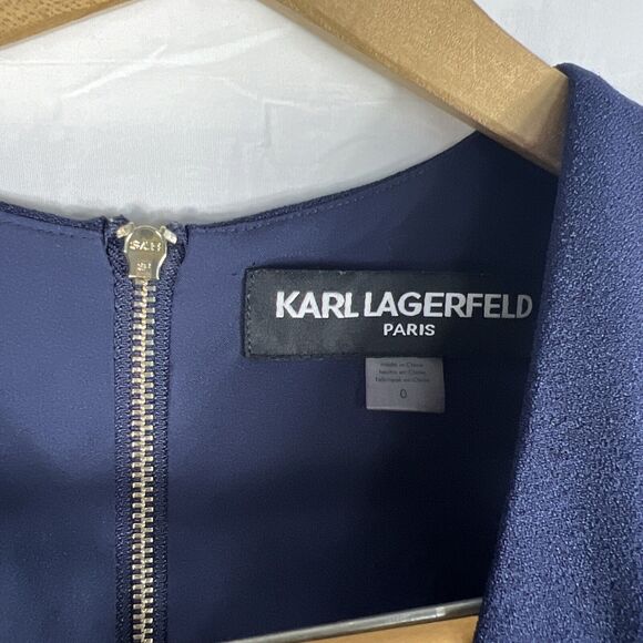 Karl Lagerfeld Navy Blue Wide Leg Sleeveless Jumpsuit Sz 0 Cold Shoulder V Neck - Picture 5 of 10